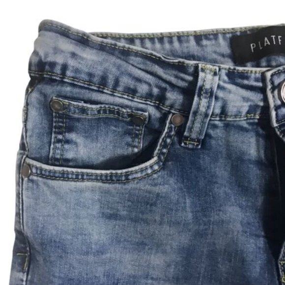 Platform Slim Skinny Stretch Denim Jeans Ripped Med Blue Stressed Size 29/30 - Picture 4 of 12